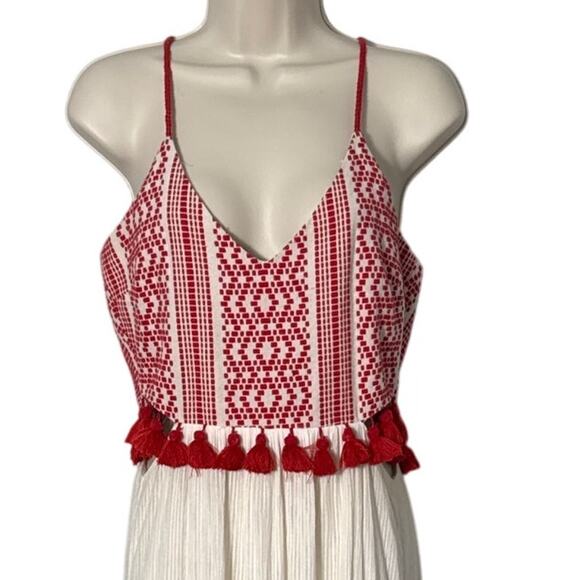 SAYLOR Flynn Cut Out Tassel Trim Maxi Dress Red Cream Size Small - Picture 7 of 8